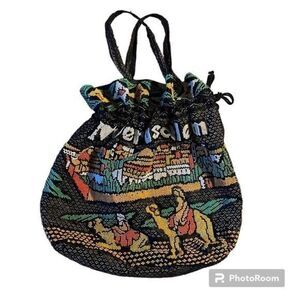 Jerusalem Beaded Tote Cinch Drawstring Bag - I love Jerusalem